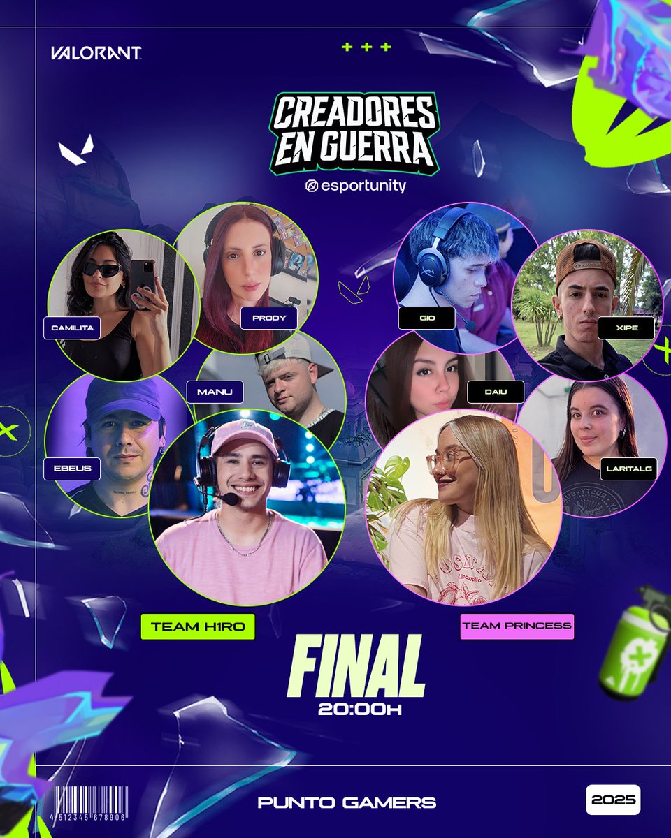 PUNTO GAMERS (@puntogamers_) on Twitter photo ¡HOY ES LA FINAL!
Llegó el último día, y hoy conoceremos al equipo ganador 🍀🚀
🟢 <a href="/h1ro_tv/">H1RO</a> <a href="/ProdyX86/">Vane Mollo</a> <a href="/camilitavip/">Dayana parra</a> <a href="/manucrespoo/">manucrespoo</a> <a href="/ebeus_/">QUA EBEUS</a>
🟣 <a href="/princesskenobi_/">prin 🏹</a> <a href="/LaraLuciaGarcia/">LaritaLG</a> <a href="/xipeVAL/">xipE_</a> <a href="/giooomz/">gioo</a> <a href="/daiumills/">Daiu Mills</a>
⏰ 20:00H
📺 Twitch.tv/puntogamers_ ¡HOY ES LA FINAL!
Llegó el último día, y hoy conoceremos al equipo ganador 🍀🚀
🟢 <a href="/h1ro_tv/">H1RO</a> <a href="/ProdyX86/">Vane Mollo</a> <a href="/camilitavip/">Dayana parra</a> <a href="/manucrespoo/">manucrespoo</a> <a href="/ebeus_/">QUA EBEUS</a>
🟣 <a href="/princesskenobi_/">prin 🏹</a> <a href="/LaraLuciaGarcia/">LaritaLG</a> <a href="/xipeVAL/">xipE_</a> <a href="/giooomz/">gioo</a> <a href="/daiumills/">Daiu Mills</a>
⏰ 20:00H
📺 Twitch.tv/puntogamers_