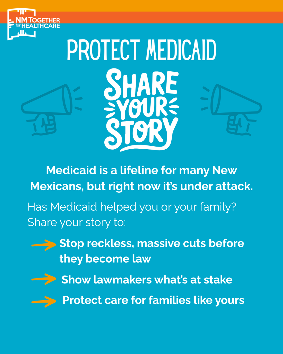 URGENT: We need you to share your Medicaid story to help stop the harmful and reckless cuts happening in Congress. Medicaid is lifeline for our families and we need to send a strong message to our lawmakers that they must protect it. Share your story now: nmtogether4health.org/get-involved/