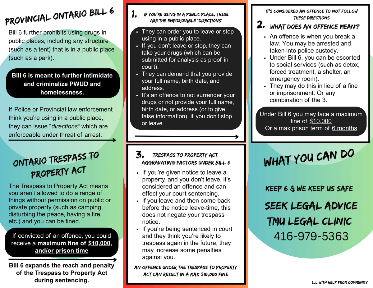 The Province of Ontario proposed Bill 6, the Safer Municipalities Act, 2025. This legislation will harm many members of our community, particularly those living in encampments. It will further criminalize people that are homeless and people who use drugs.