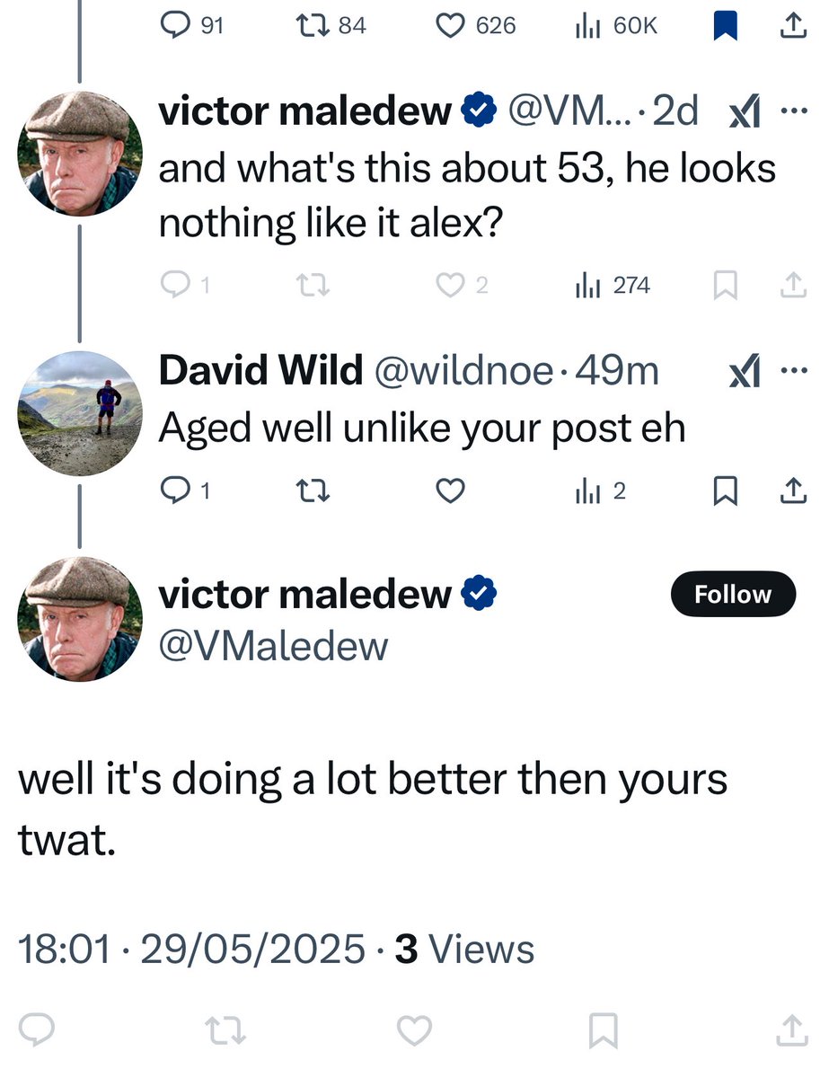 Oh bless I guess <a href="/VMaledew/">victor maledew</a> is a bit of a snowflake ❄️ gives it but can’t take it.