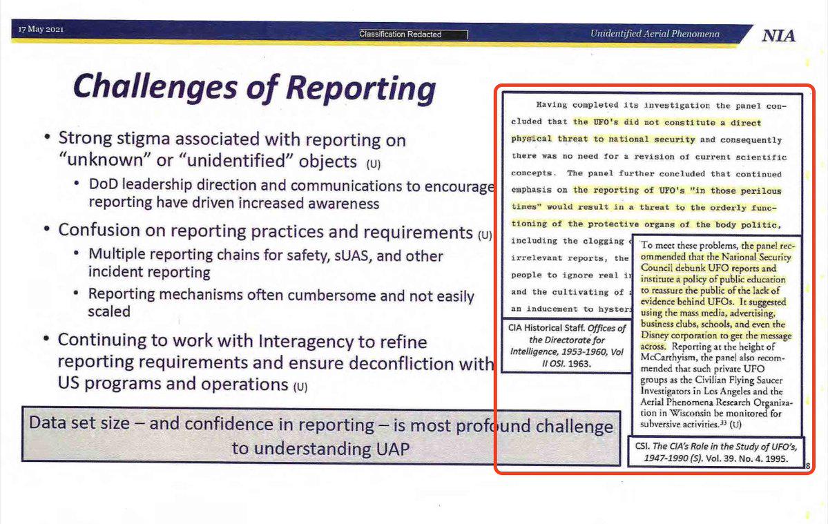 Good to see the US Navy acknowledging that an official policy of stigma and ridicule of UFOs dated back to the 1950s and the CIA.
The panel that made these recommendations that became part of an official public education program was the 1953 Robertson Panel that was funded by…