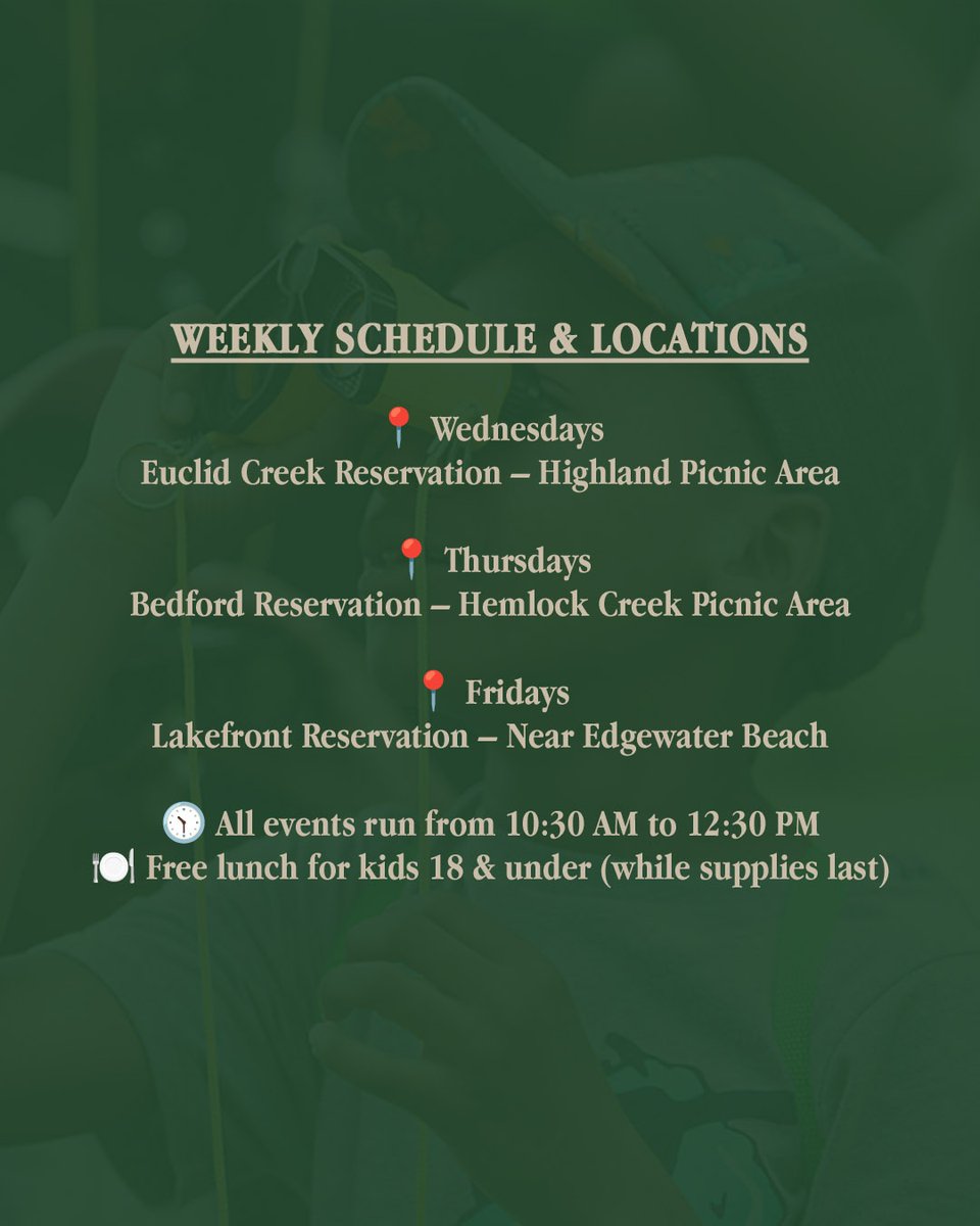 Free summer meals &amp; nature programs are back at Cleveland Metroparks for kids under 18! 🌳🍽️

In partnership with Cleveland Food Bank, families can take part in weekly Lunch &amp; Learn events featuring hands-on nature activities, free lunches, and children’s books.