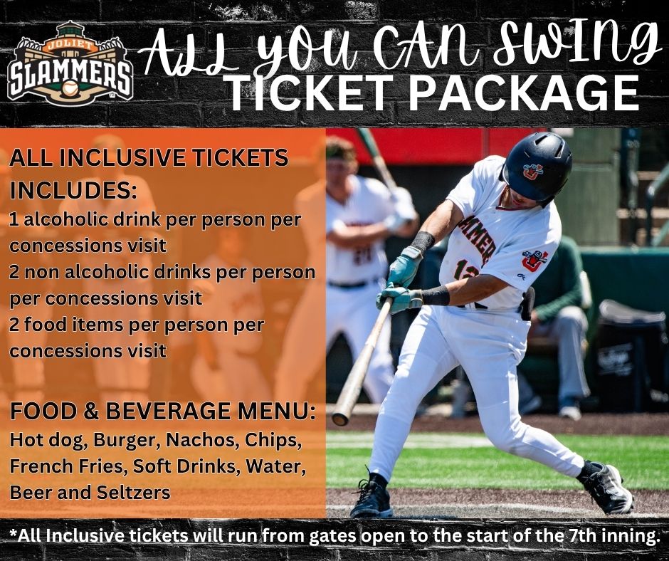 JolietSlammers's tweet photo. Get our All You Can Swing Ticket Package starting at just $49 when you come out to a Slammers Game! Food, drinks, and fun are all part of the package! βΎππ₯€
To learn more about this great ticket package, call 815-722-2287 or check out our website
#allinclusive #ticketpackage https://t.co/Tt7MgppnSj