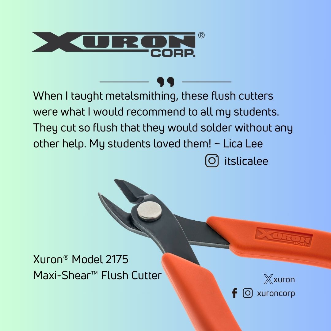 Xuron's tweet image. Meet the Xuron® Model 2175 Maxi-Shear™ Flush Cutter—a must-have for jewelers &amp;amp; makers! ✂️ Clean cuts up to 12 ga. soft wire, perfect for jewelry, crafts &amp;amp; more.

Creators love it: &quot;Cuts so flush, they solder perfectly!&quot; - Lica Lee
What will YOU make? 🌟 #MakeItXuron #XuronTools