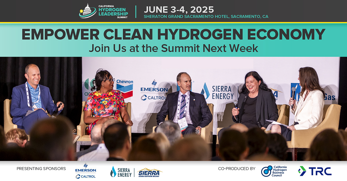 Join us next week, June 3–4, in Sacramento for the #CAHydrogenSummit! More than 450 leaders from #transportation, #energy &amp; government will convene to discuss the policies &amp; strategies needed to scale #hydrogen solutions across the state. 🤝

Register now: ow.ly/IFgu50W0tzC