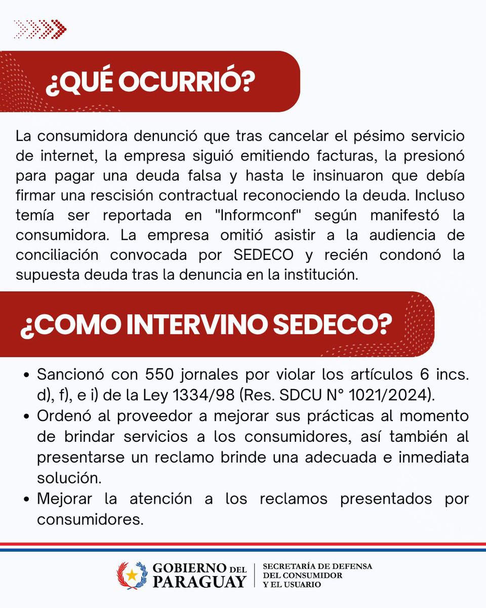 sedecopy's tweet photo. ✅La Secretaría de Defensa del Consumidor y el Usuario (SEDECO) sancionó a NÚCLEO S.A. (Personal) por prácticas abusivas contra una usuaria que fue declarada en mora por una deuda inexistente, pese a haber cancelado el servicio. https://t.co/gfBcOSseVv