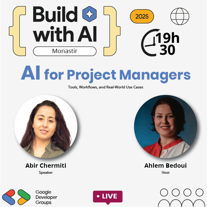 🎯Kind Reminder 🎯
Our #BuildWithAI series officially kicks off TODAY!
Don’t miss the first inspiring session with the amazing Abir Chermiti 👏
Get ready to learn, connect, and get inspired!
We can’t wait to see you all there 💻
<a href="/googledevgroups/">Google Developer Groups</a> <a href="/WomenTechmakers/">Women Techmakers</a>