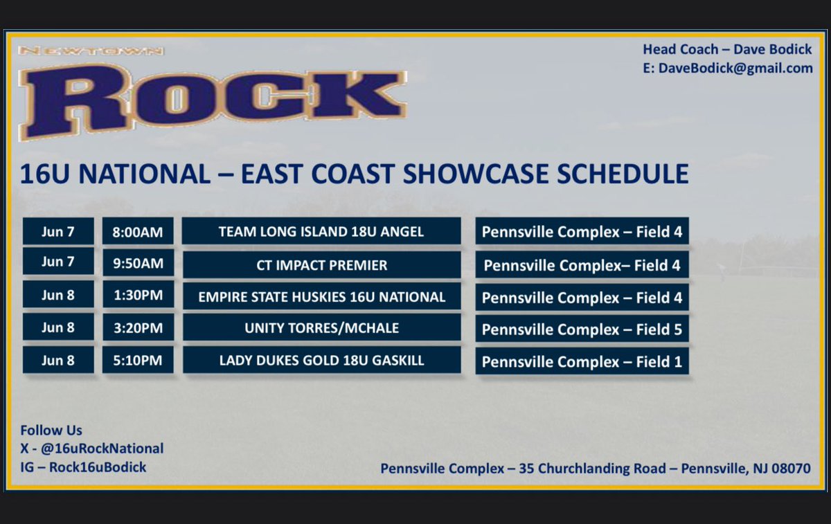 Come check us out next weekend at East Coast. Pennsville complex all weekend. <a href="/alison_bodick19/">Alison Bodick 2028</a> <a href="/brookemundy10/">Brooke Mundy</a> <a href="/Cam_tucker55/">Cambria Tucker</a> <a href="/e_shiner_2027/">Emily Shiner</a> <a href="/cfranklin2028/">Carly Franklin 2028</a> <a href="/erin_ruddell2/">Erin Ruddell 2028</a> <a href="/juliavalente_13/">Julia Valente</a> <a href="/LDennison28/">Leah Dennison 2028</a> <a href="/mabelklossner_4/">Mabel Klossner 2027</a> <a href="/MayaRavi2027/">Maya Ravi 2027</a> <a href="/RileyPalank/">Riley Palank 2028</a> <a href="/TarynAsh2027/">Taryn Ashenfelter 2027</a> <a href="/GoldGarvey/">Newtown Rock Gold- Garvey</a>