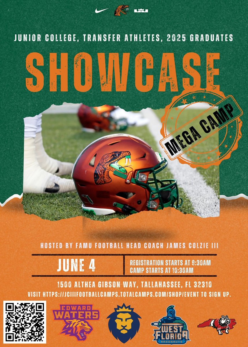 🚨MAJOR ALERT🚨
Juco, Portal &amp; 2025s still available. Here is a HUGE OPPORTUNITY to perform in front of coaches and decision makers from multiple schools. Get down to Tallahassee on June 4th! 🐍👑🐍