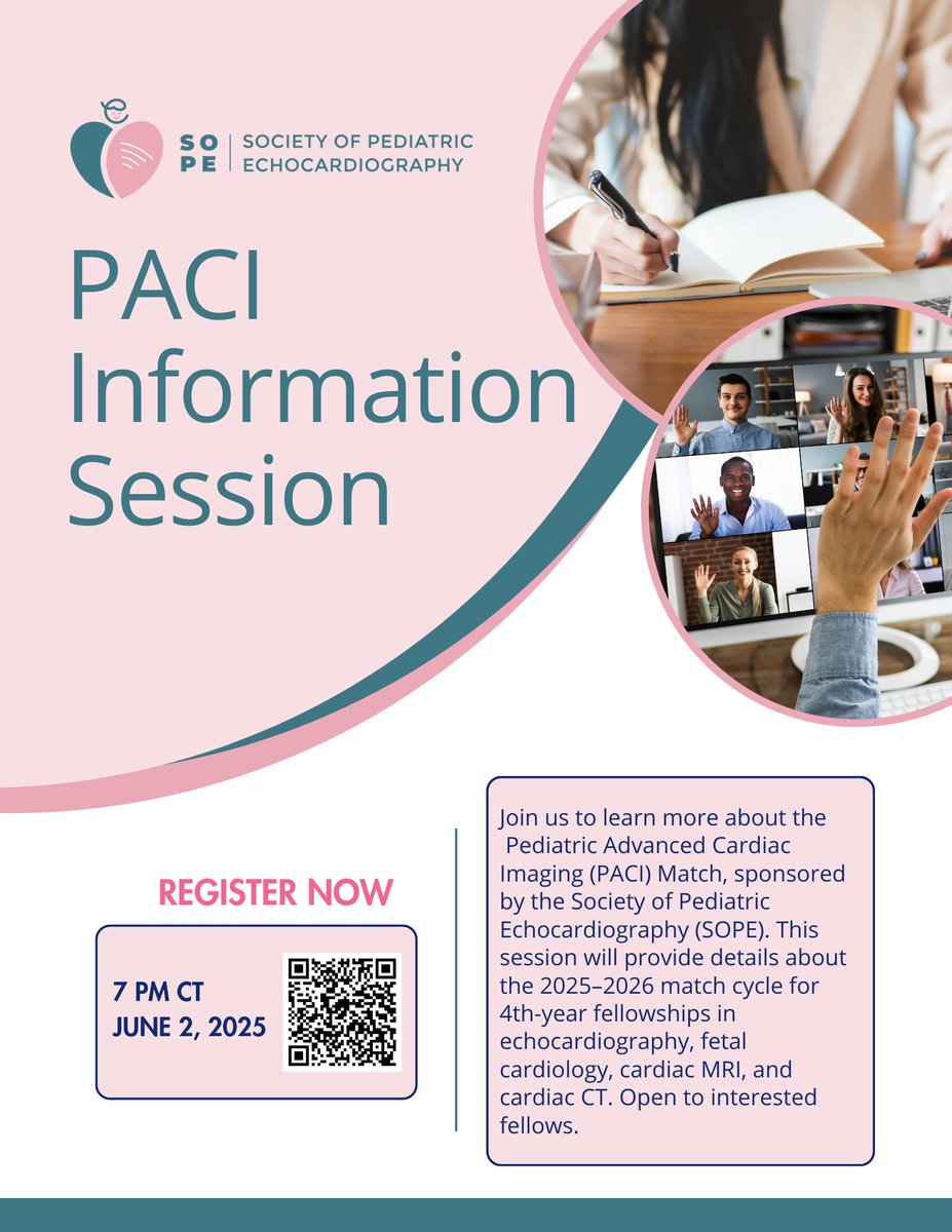 Shiraz Maskatia (@shirazmaskatia) on Twitter photo 🚨🚨Attention all #pedscards fellows! Are you planning on applying to an advanced imaging fellowship? 🤔<a href="/SOPedsEcho/">SOCIETY OF PEDIATRIC ECHOCARDIOGRAPHY</a> is hosting a webinar about the upcoming PACI match on June 2nd at 5pm Pacific time, 8pm Eastern. Come with questions 🙋♀️ for our panel of fellowship directors! 🚨🚨Attention all #pedscards fellows! Are you planning on applying to an advanced imaging fellowship? 🤔<a href="/SOPedsEcho/">SOCIETY OF PEDIATRIC ECHOCARDIOGRAPHY</a> is hosting a webinar about the upcoming PACI match on June 2nd at 5pm Pacific time, 8pm Eastern. Come with questions 🙋♀️ for our panel of fellowship directors!