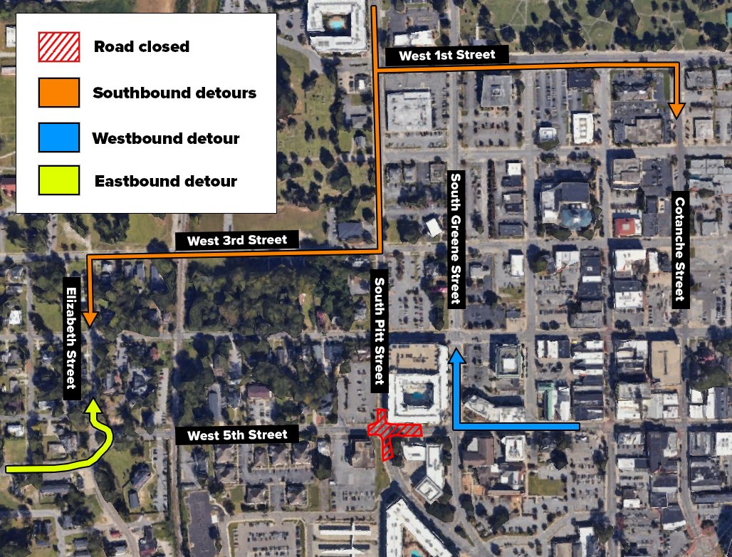 Portion of South Pitt Street to close, new roundabout to open as part of BUILD Project construction nextdoor.com/city/post/4034… via <a href="/Nextdoor/">Nextdoor</a>