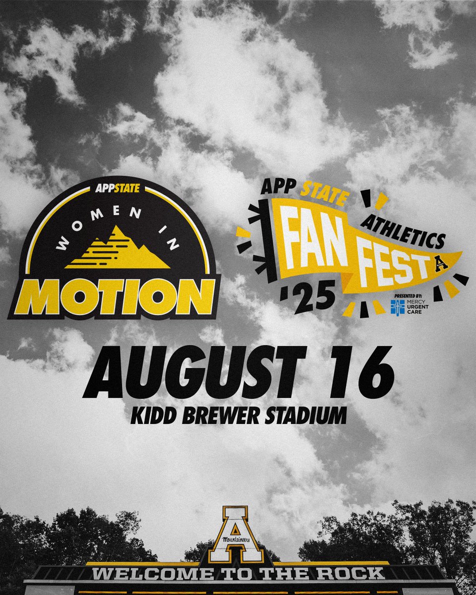 📆 𝗠𝗮𝗿𝗸 𝗬𝗼𝘂𝗿 𝗖𝗮𝗹𝗲𝗻𝗱𝗮𝗿 📅

Two signature annual events will take place at Kidd Brewer Stadium on Aug. 16, 2025.

⚫︎ FanFest (3:30-5 p.m.)
⚫︎ Women in Motion (7 p.m.)

📰 goapp.st/3Fh3GeC

#GoApp