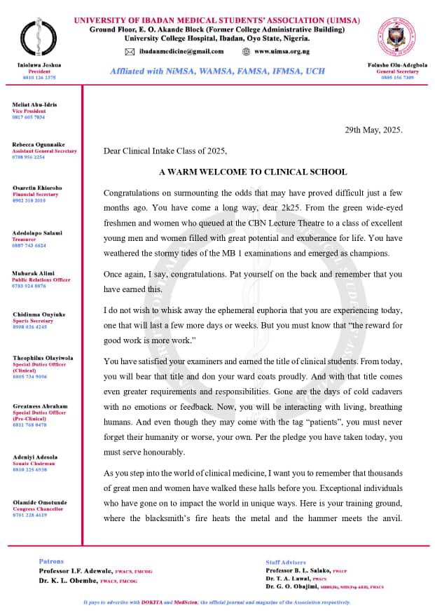 ibadanmedicine's tweet image. Congratulations on your White Coat Ceremony, 2K25🎉

May the days ahead be better than those you’ve spent.