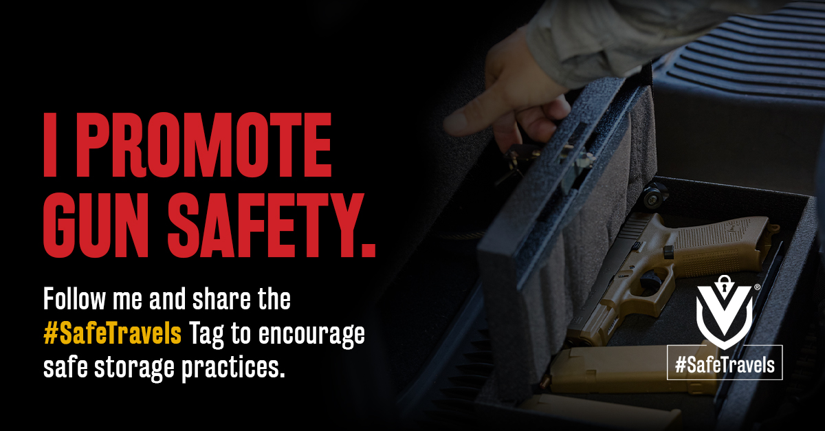 Follow along for more tips and join the movement! 🔒 Help amplify this vital message! Hit share &amp; tag fellow responsible owners using #safetravels. Together, we make a difference. #GunSafety #ResponsibleGunOwner