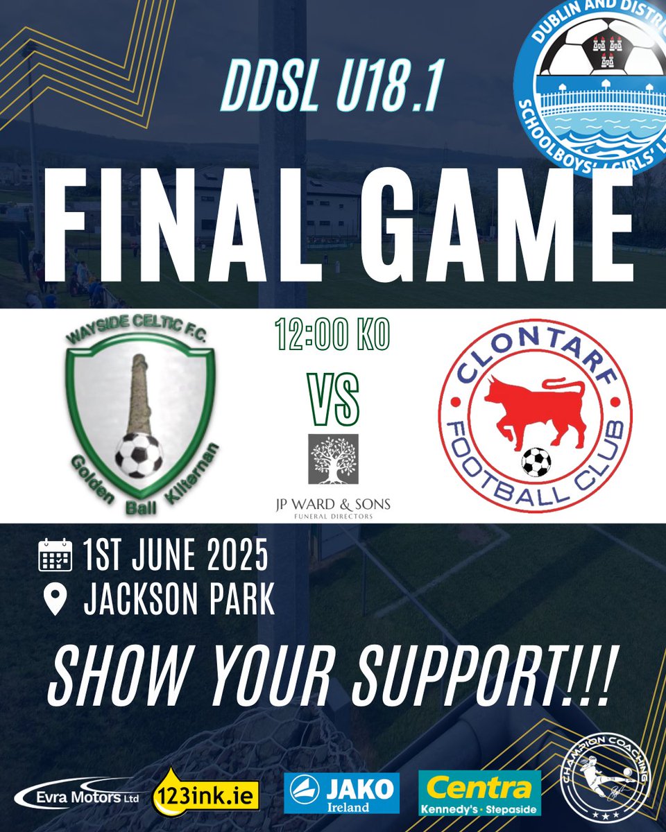 FINAL GAME | U18.1 Sunday Boys

No Senior Football this weekend, but what about our superb U18.1 side! 

This Sunday at 12:00 come up to Jackson Park and support the final game in a very positive season for the lads 💪

Come on Wayside! 🟢⚪