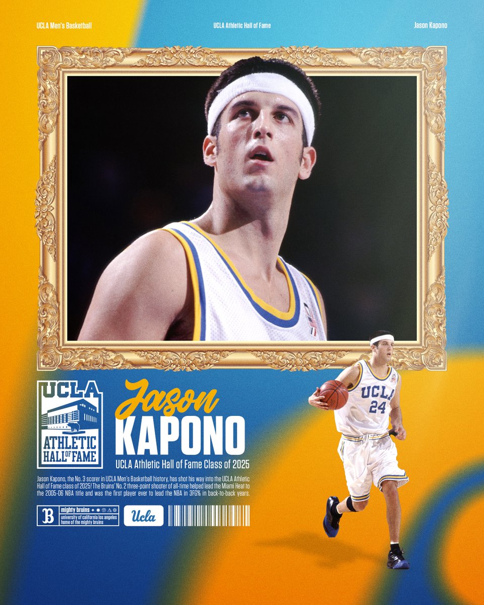 UCLA Athletics (@uclaathletics) on Twitter photo Jason Kapono, the No. 3 scorer in <a href="/UCLAMBB/">UCLA Men’s Basketball</a> history, has shot his way into the #UCLAHoF2025! The Bruins’ No. 2 three-point shooter of all-time helped lead the <a href="/MiamiHEAT/">Miami HEAT</a> to the 2005-06 NBA title and was the first player ever to lead the <a href="/NBA/">NBA</a> in 3FG% in back-to-back years. Jason Kapono, the No. 3 scorer in <a href="/UCLAMBB/">UCLA Men’s Basketball</a> history, has shot his way into the #UCLAHoF2025! The Bruins’ No. 2 three-point shooter of all-time helped lead the <a href="/MiamiHEAT/">Miami HEAT</a> to the 2005-06 NBA title and was the first player ever to lead the <a href="/NBA/">NBA</a> in 3FG% in back-to-back years.