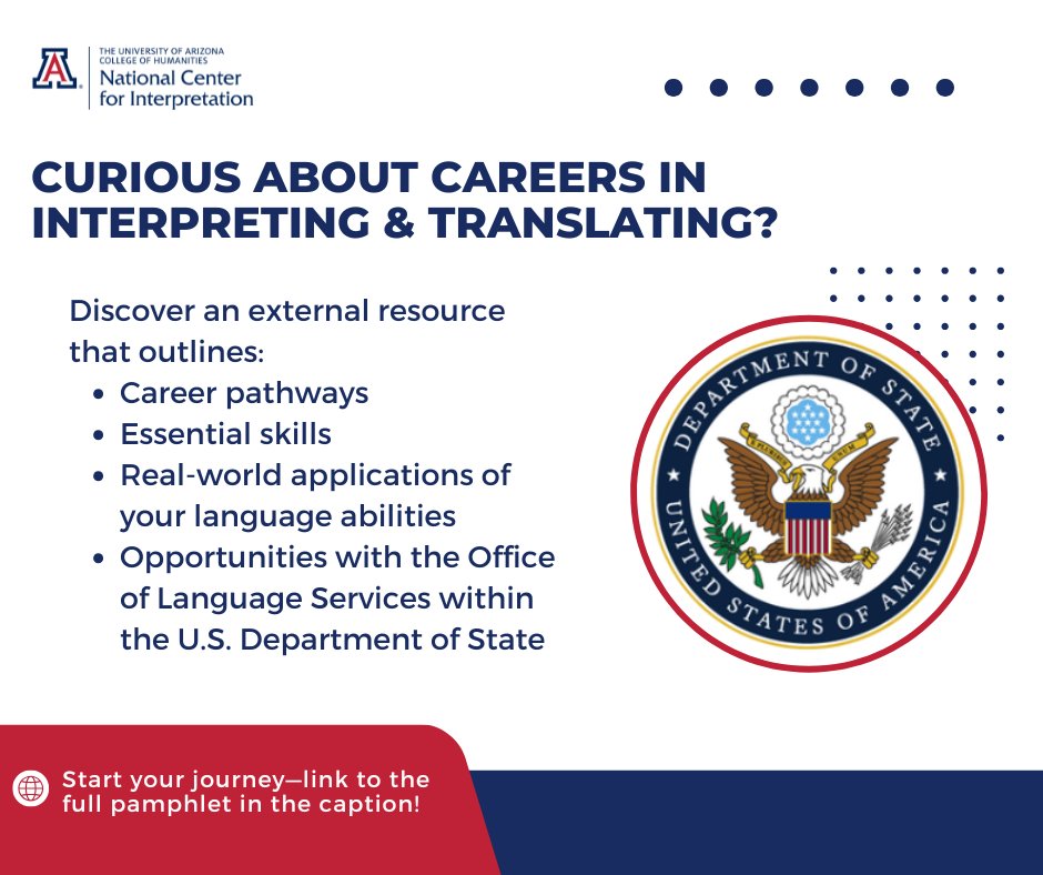 Curious about careers in translation &amp; interpreting?

The U.S. Dept. of State’s Office of Language Services created a guide covering career paths, freelance vs. full-time options, and industries that need T&amp;I pros.

View the pamphlet: canva.com/design/DAGffXb…