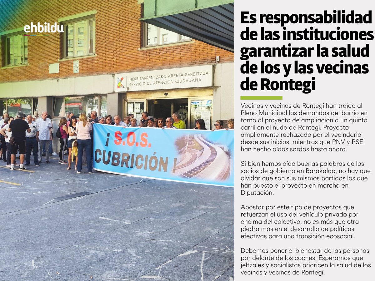 ⏩ Instituzioen ardura da Arrontegiko bizilagunen osasuna bermatzea

⏩ Es responsabilidad de las instituciones garantizar la salud de los y las vecinas de Rontegi