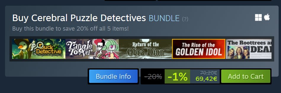 Also we have a fantastic <a href="/Steam/">Steam</a> bug, where it showed up as a 1% discount! What a steal 🥲
31% is still not quite correct, but it looks a bit better haha....