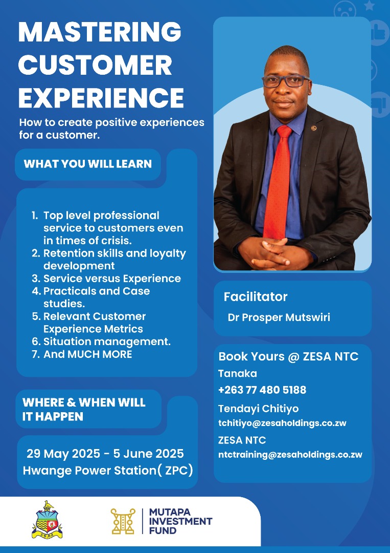 Prosper Mutswiri(Ph.D) (@prosperpwm1) on Twitter photo Training at ZPC Hwange Power Station and Hwange 7 & 8. Top level professional customer service even in times of crisis. #CX #Serving #Nationbuilding.
@official_zpc <a href="/memorynguwi/">Memory Nguwi</a> <a href="/PowerTelZW/">PowerTel Zimbabwe</a> <a href="/ZesaNtcOfficial/">ZESA National Training Centre</a> Training at ZPC Hwange Power Station and Hwange 7 & 8. Top level professional customer service even in times of crisis. #CX #Serving #Nationbuilding.
@official_zpc <a href="/memorynguwi/">Memory Nguwi</a> <a href="/PowerTelZW/">PowerTel Zimbabwe</a> <a href="/ZesaNtcOfficial/">ZESA National Training Centre</a>