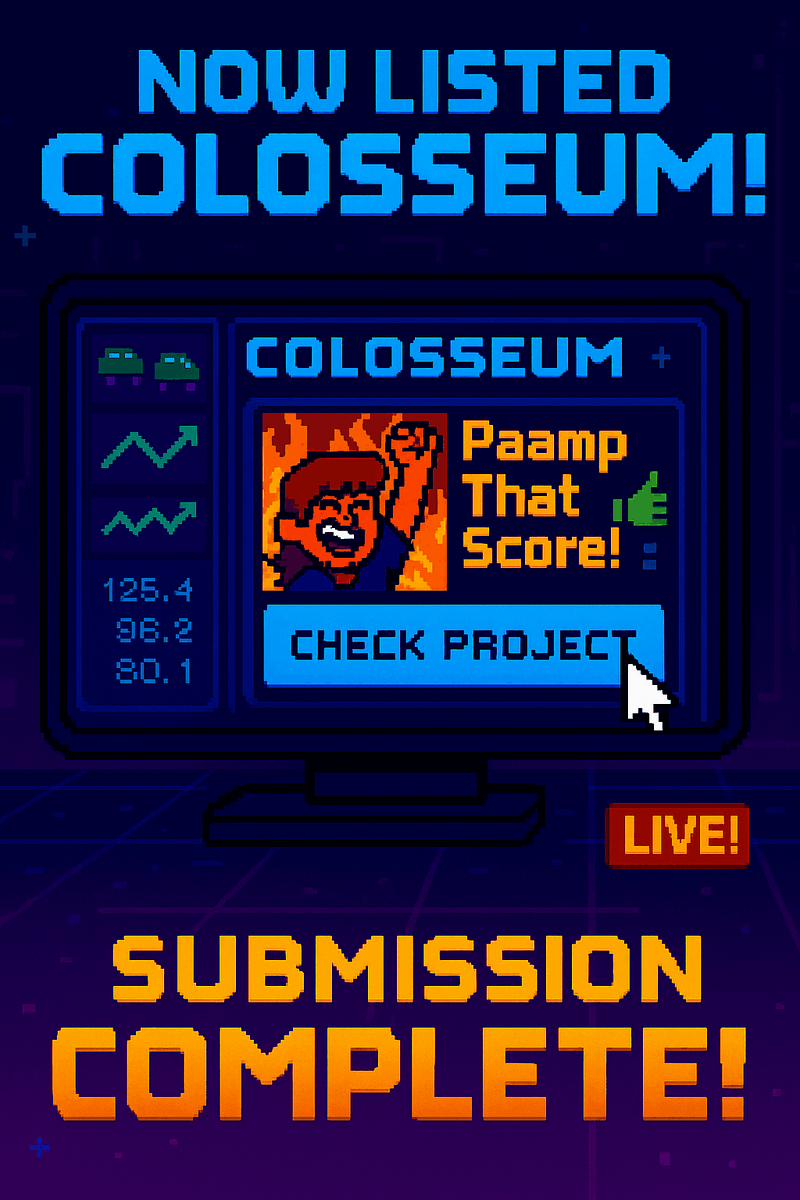 “We’re LIVE on Colosseum!”
Paamp That Score! is now officially listed on the Colosseum Project Directory

You can now:
✅ Explore the game
✅ Read our pitch
💥 Visit us now through the Colosseum Dashboard.

**Read the comments if IDs are not available in Colosseum.