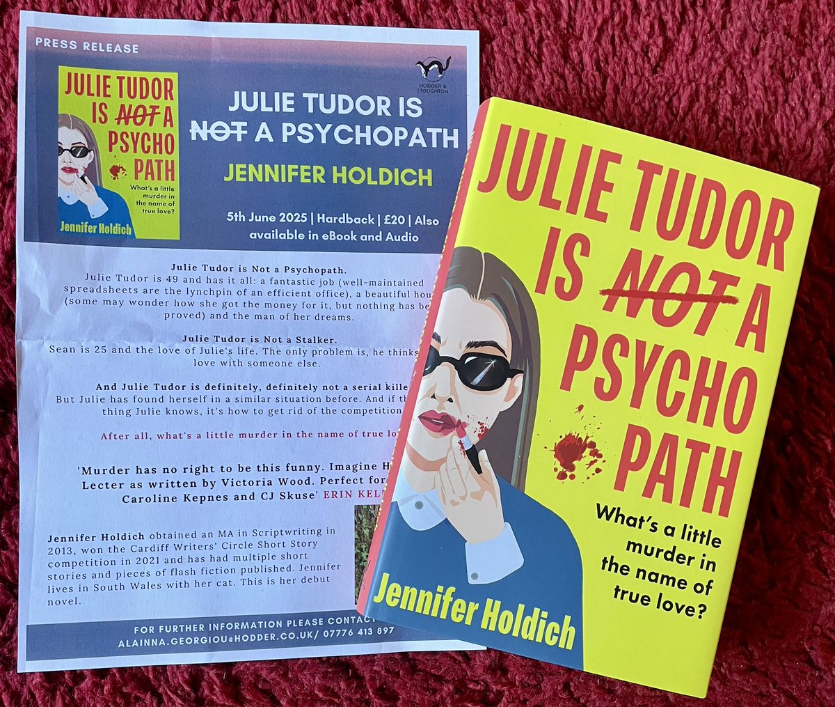 Lynda’s Book Reviews and News (@lyndacheckley) on Twitter photo 📮📮BOOK POST📮📮
Many thanks <a href="/AlainnaGeorgiou/">Alainna Georgiou</a> <a href="/HodderFiction/">Hodder Fiction</a> for this copy of #JulieTudorIsNotAPsychopath by <a href="/JenniferHoldich/">Jennifer Holdich</a> ahead of the influencers tour.
Julie Tudor is also not a stalker and definitely not a serial killer!
Published 5th June available to preorder now. 📮📮BOOK POST📮📮
Many thanks <a href="/AlainnaGeorgiou/">Alainna Georgiou</a> <a href="/HodderFiction/">Hodder Fiction</a> for this copy of #JulieTudorIsNotAPsychopath by <a href="/JenniferHoldich/">Jennifer Holdich</a> ahead of the influencers tour.
Julie Tudor is also not a stalker and definitely not a serial killer!
Published 5th June available to preorder now.