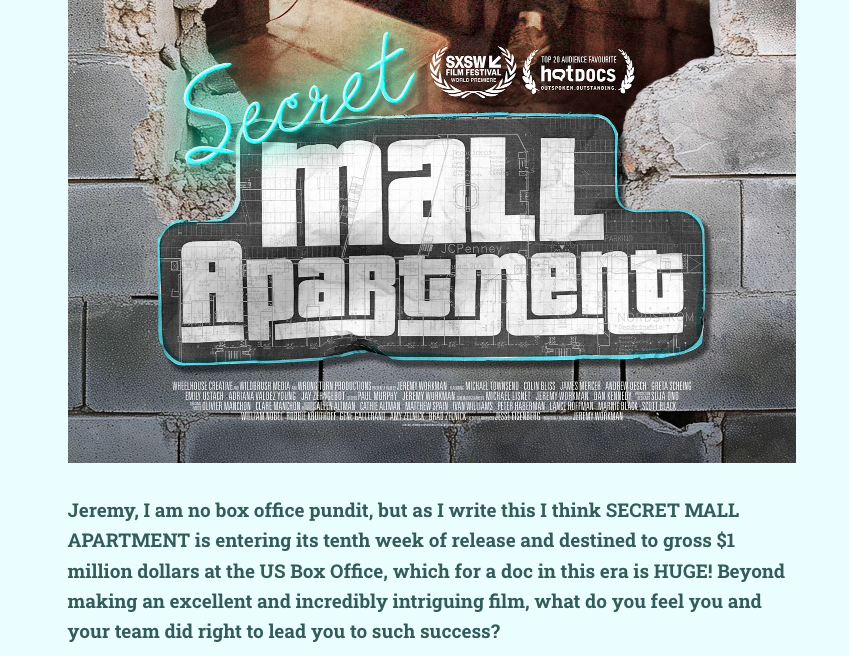 jeremyworkman's tweet image. Neat conversation about the success of #SecretMallApartment with me and indie film legend Ted Hope. Check it out on Ted's substack
Hope For Film, by @TedHope tedhope.substack.com/p/almost-like-…