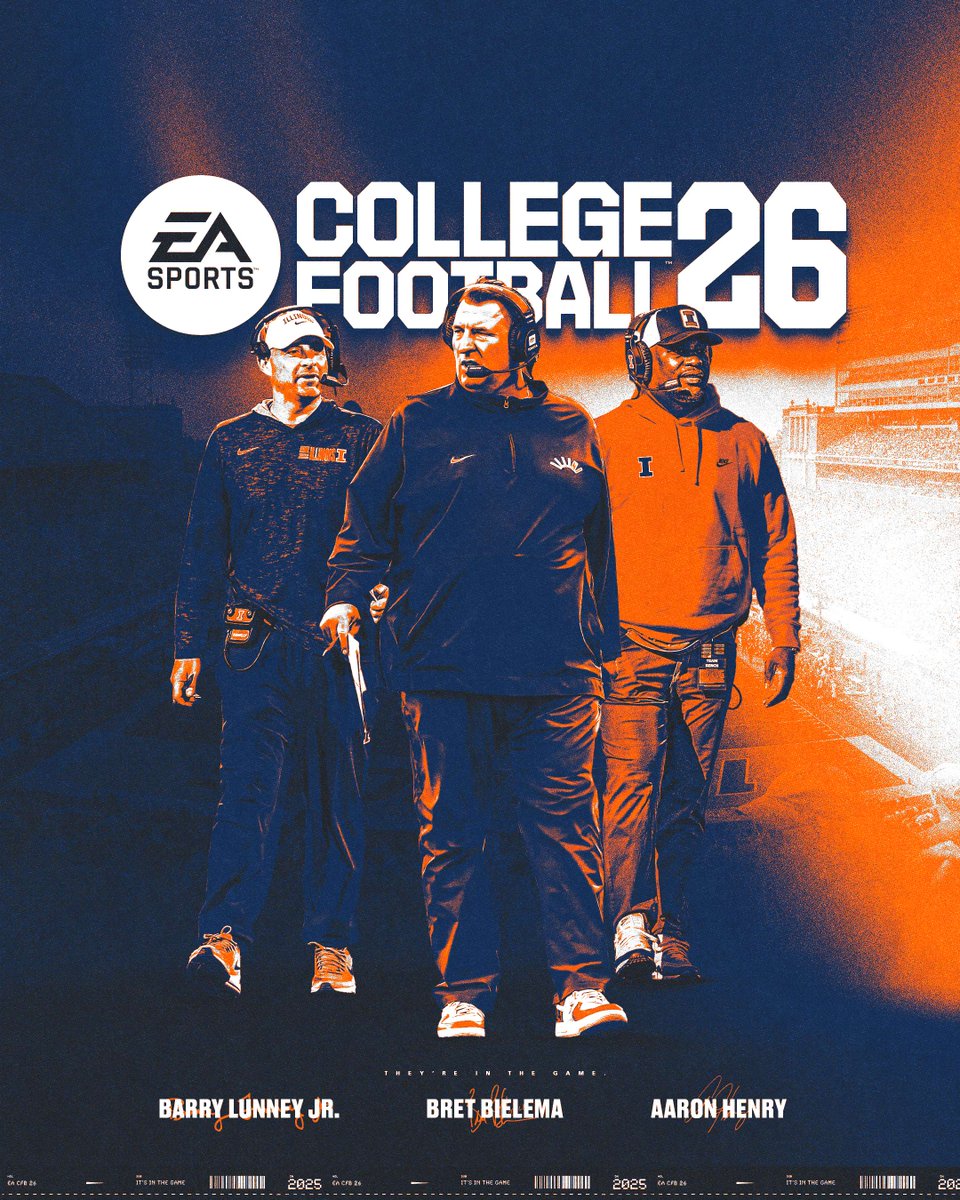 Illinois Football (@illinifootball) on Twitter photo They're in the game.
<a href="/BretBielema/">Bret Bielema</a>, <a href="/BarryLunneyJr/">Coach Barry Lunney, Jr</a> and <a href="/AaronHenry7/">Aaron Henry</a> are in <a href="/EASPORTSCollege/">EASPORTSCollege</a>.
#CFB26 They're in the game.
<a href="/BretBielema/">Bret Bielema</a>, <a href="/BarryLunneyJr/">Coach Barry Lunney, Jr</a> and <a href="/AaronHenry7/">Aaron Henry</a> are in <a href="/EASPORTSCollege/">EASPORTSCollege</a>.
#CFB26