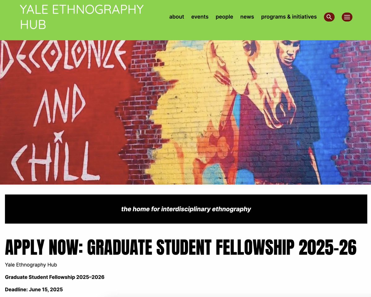 Deadline June 15: YEH Graduate Student Fellowship (2025–2026) - ethnography.yale.edu. Join our interdisciplinary community &amp; get funding for ethnographic research.
 #Ethnography #Fellowships #GradStudents #Yale