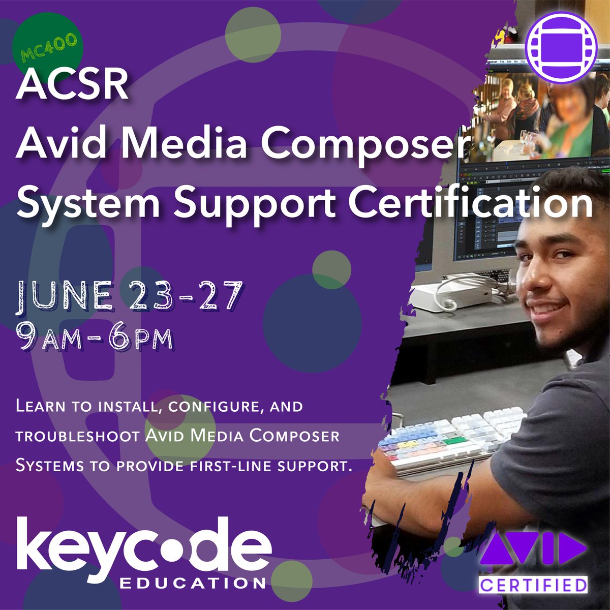 KeyCodeEducate's tweet image. 🚀 Get @Avid #Certified w/ our upcoming MC400 #ACSR Course in Burbank, CA & become part of the global network of #AvidCertifiedSupportRepresentatives!
@MPEG700: Get full reimbursement through CSATF: bit.ly/4dv9nCm
Ready to secure your spot? 🐸 bit.ly/4aWOzBC