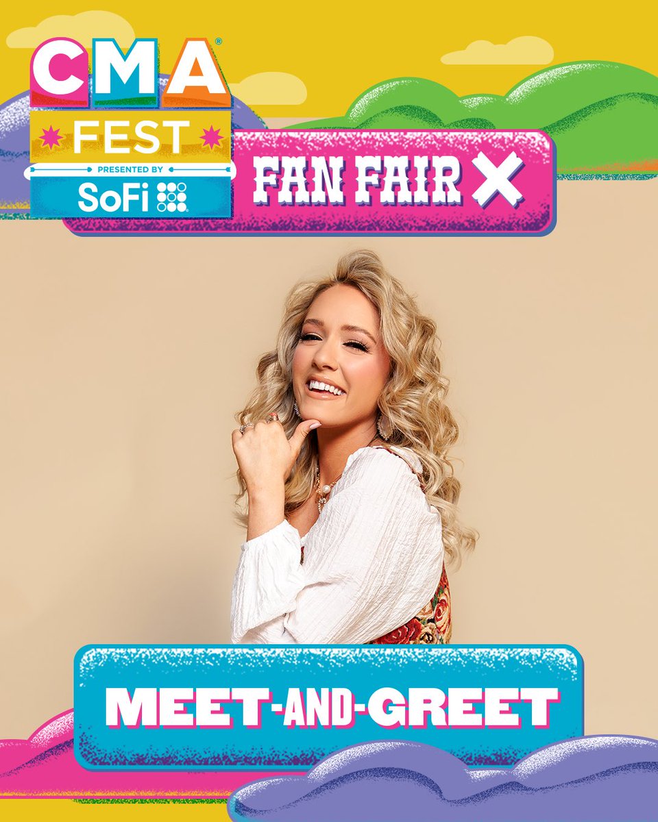 emilyann_music's tweet photo. Can't wait to meet y'all!!!! I'm hosting a @CountryMusic Meet &amp; Greet at #CMAfest presented by @SoFi in Fan Fair X on Sat, June 7th at 12:30PM to support the @cmafoundation. 🩷

Tickets &amp; details: https://t.co/OhD23QZjH6 https://t.co/A1rRgLkLr3