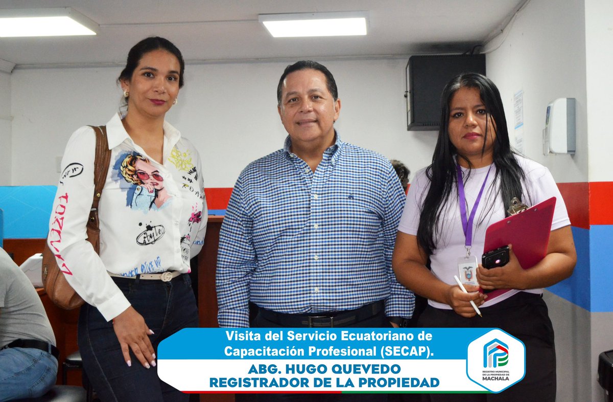 La Tnlga. Liliana Loayza Feijoo, directora distrital del Servicio Ecuatoriano de Capacitación Profesional (SECAP), visitó el Registro Municipal de la Propiedad del cantón Machala.

#RegistroMunicipalDeLaPropiedadDeMachala #HugoQuevedoMadero #RegistradorDeLaPropiedad #Machala