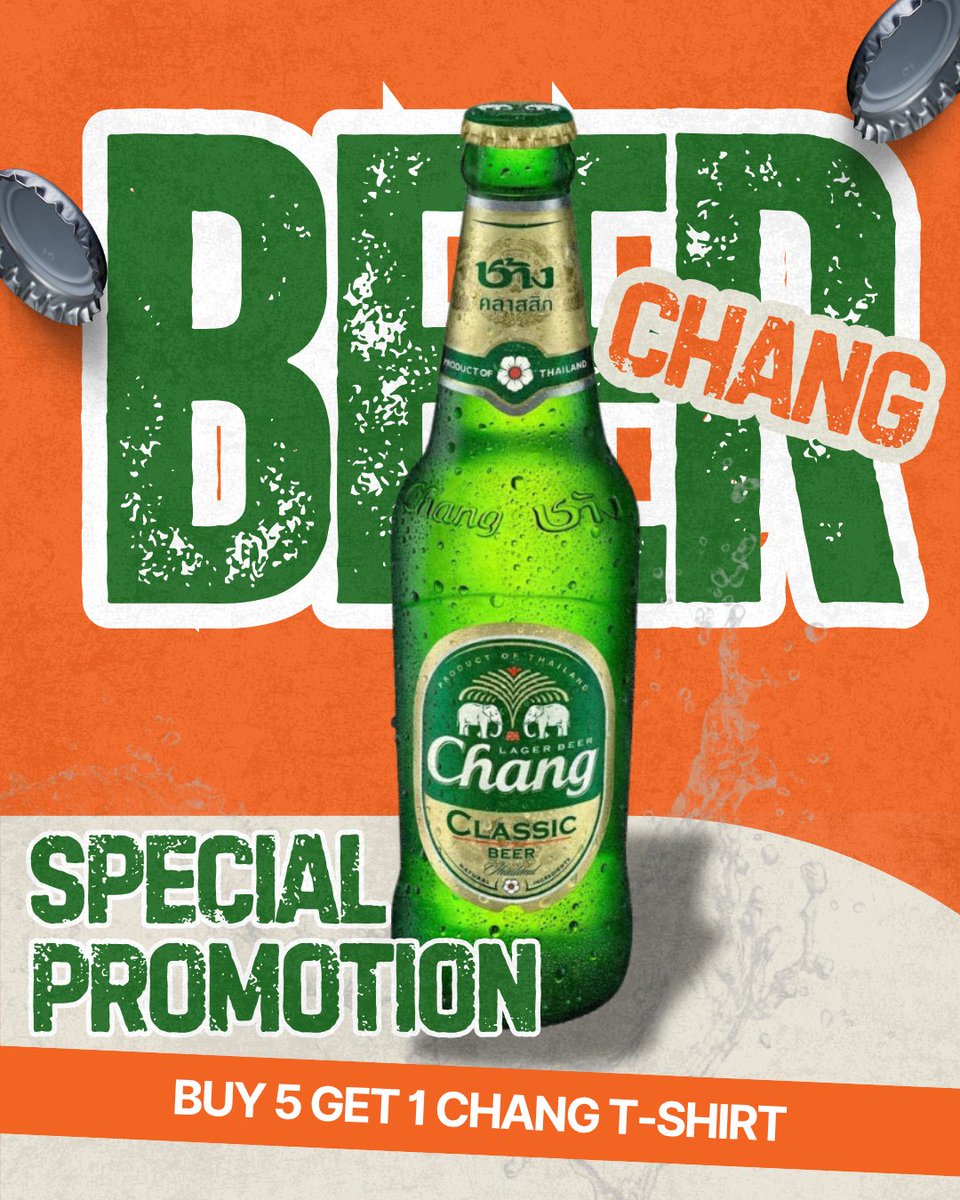 CHANG BEER + FLAVOUR-PACKED THAI FOOD ? YES PLEASE!

Buy 5 Chang Beers and get a FREE Chang T-Shirt! 👕✨

Available while stocks last – swing by, grab a bite, and cheers with Chang! 🍛🍺