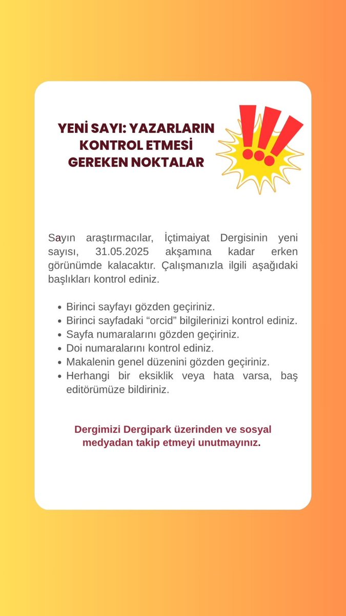 IctimaiyatD's tweet photo. İçtimaiyat Dergisinin, Mayıs sayısı [9(1)] erken görünümde. Yazarların bilgi notundaki hususları incelemesi önem arzetmektedir. Çalışmaların, öncelikle emek veren yazarlara ve sonra tüm araştırmacılara yeni ufuklar açması dileği ile...Hayırlı olsun.
#academia  
#ResearchPaper https://t.co/t5roWbw0cS