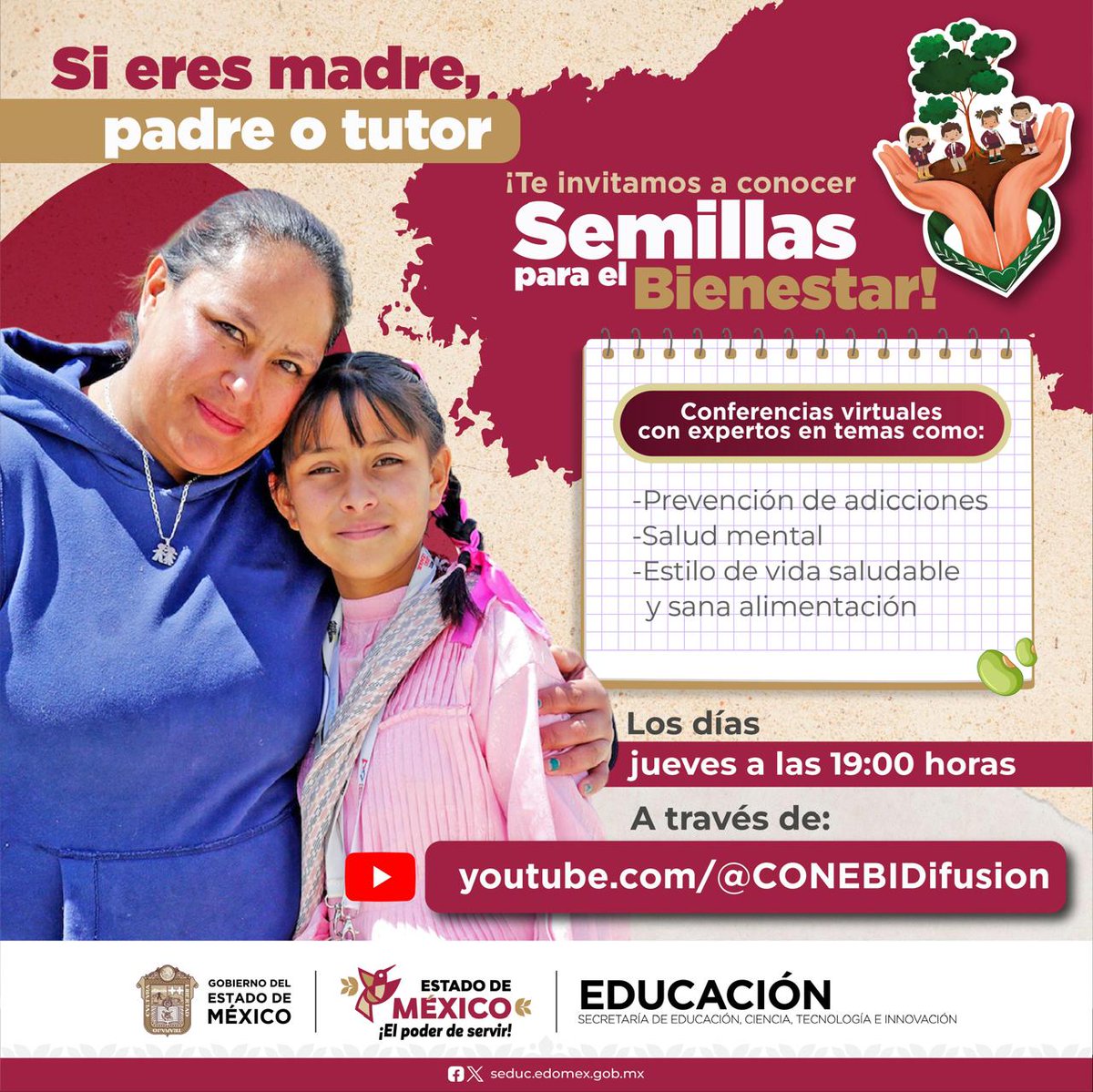 SeducEdoMex's tweet image. El @CONEBIedomex te invita a la segunda edición de “Semillas para el Bienestar" 💻, con más herramientas para transformar tu entorno. 🌱  
Conéctate todos los jueves a las 19:00 horas.

🎥 youtube.com/@CONEBIDifusion
#SomosCONEBI