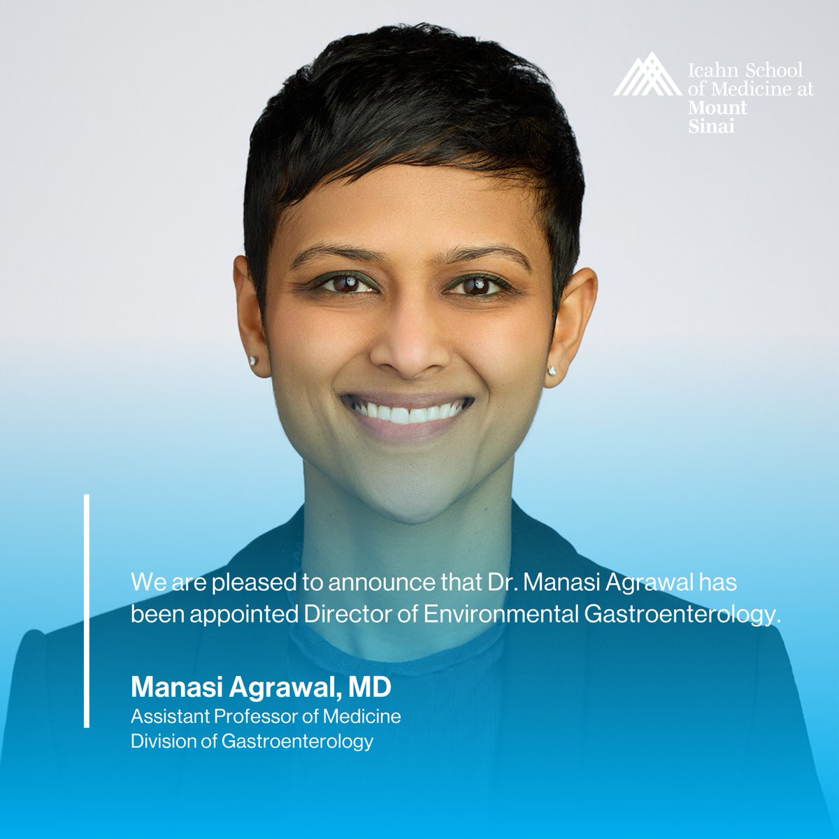 Mount Sinai Department of Medicine (@domsinainyc) on Twitter photo We’re proud to name Dr. Manasi Agrawal as Director of Environmental Gastroenterology at Mount Sinai. A global leader in research on pollutants and IBD, she will advance exposomics, mentor trainees, and help position Mount Sinai at the forefront of preventive GI care.<a href="/MountSinaiGI/">Mount Sinai Division of Gastroenterology</a> We’re proud to name Dr. Manasi Agrawal as Director of Environmental Gastroenterology at Mount Sinai. A global leader in research on pollutants and IBD, she will advance exposomics, mentor trainees, and help position Mount Sinai at the forefront of preventive GI care.<a href="/MountSinaiGI/">Mount Sinai Division of Gastroenterology</a>