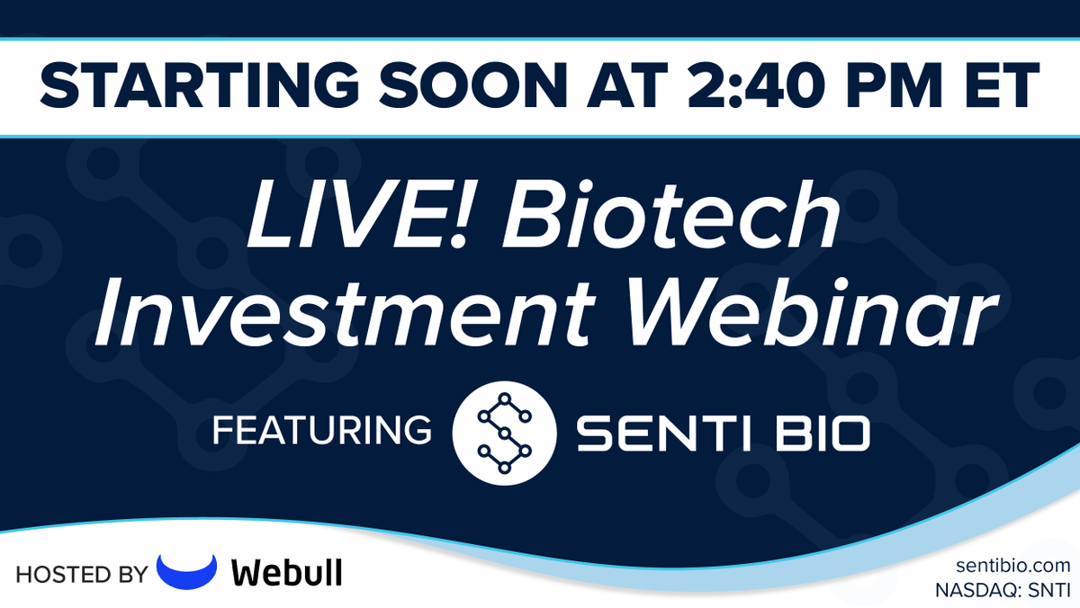 Senti Biosciences (@sentibio) on Twitter photo 🚨Starting soon! We’ll be live at 2:40 PM ET in the Biotech Investment Webinar hosted by <a href="/WebullGlobal/">Webull</a> .
Don’t miss updates from $SNTI — join us now!
🔗 Last chance to register: bit.ly/3YVeBBa 
#CellTherapy #CARNK #AML #AcuteMyeloidLeukemia 🚨Starting soon! We’ll be live at 2:40 PM ET in the Biotech Investment Webinar hosted by <a href="/WebullGlobal/">Webull</a> .
Don’t miss updates from $SNTI — join us now!
🔗 Last chance to register: bit.ly/3YVeBBa 
#CellTherapy #CARNK #AML #AcuteMyeloidLeukemia