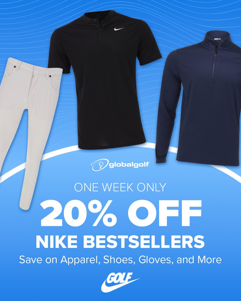 One Week Only! 👀🔥

Receive 20% OFF Nike apparel, shoes, and more! 🥳

Shop Now: globalgolf.com/sale/weekly-sp…

#GlobalGolf #BestDealsInGolf #Nike #TeamNike #NikeSavings

Discount Already Applied!