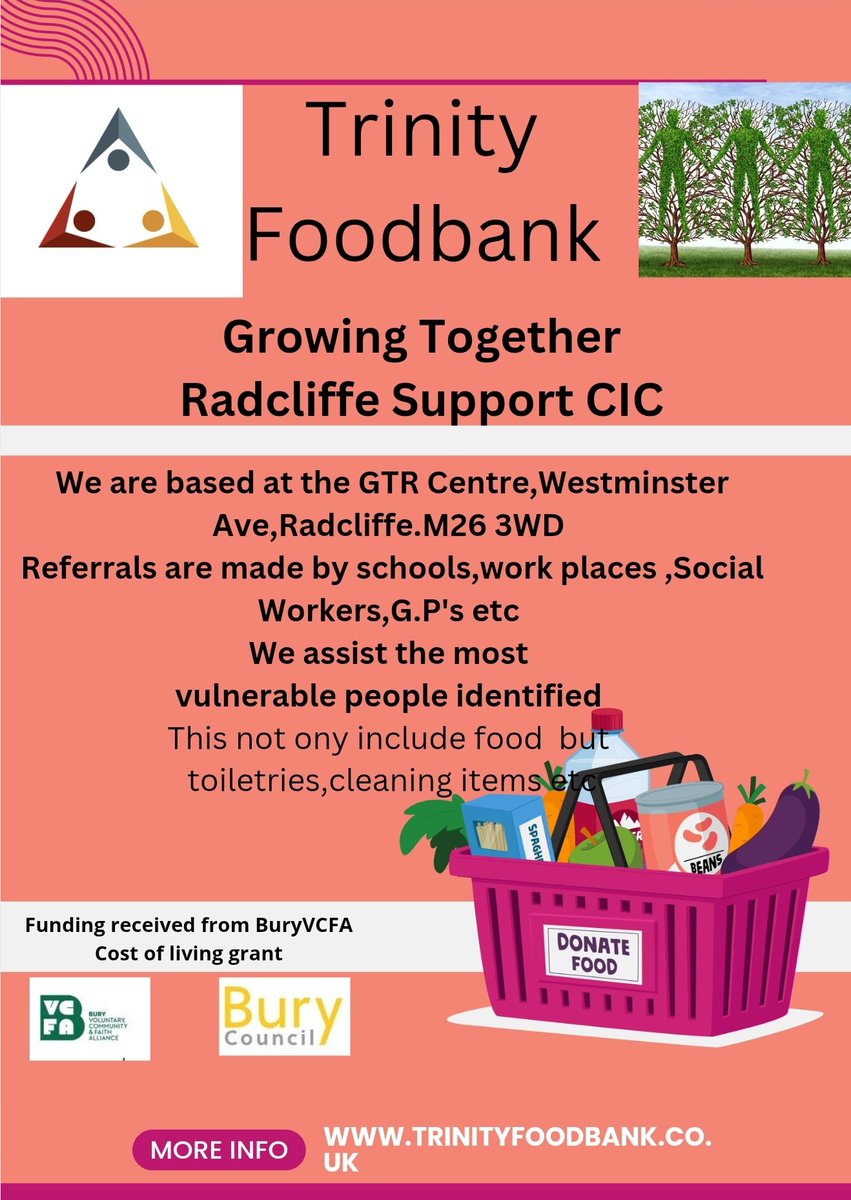 Trinity Foodbank Radcliffe (@trinityfbank) on Twitter photo Open tomorrow for referrals only.However <a href="/GrowingTogeth13/">Growing Together Radcliffe Support CIC</a> Chatty cafe is open for all and <a href="/burylivewell/">Bury Live Well Service</a> will be on hand
<a href="/BuryCouncil/">Bury Council</a> <a href="/buryhousingTEO/">Debbie Standring</a> <a href="/Bury_GPFed/">BuryGPFed</a> Open tomorrow for referrals only.However <a href="/GrowingTogeth13/">Growing Together Radcliffe Support CIC</a> Chatty cafe is open for all and <a href="/burylivewell/">Bury Live Well Service</a> will be on hand
<a href="/BuryCouncil/">Bury Council</a> <a href="/buryhousingTEO/">Debbie Standring</a> <a href="/Bury_GPFed/">BuryGPFed</a>