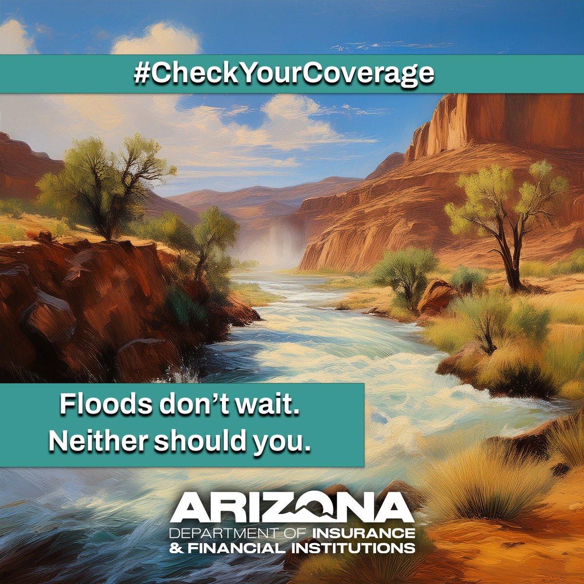 ArizonaDIFI's tweet image. Floods don’t wait. Neither should you. In Arizona, flash floods can destroy property in minutes. Homeowners insurance doesn’t cover flood damage from outside your home. Consider getting a separate flood insurance policy before monsoon season hits.
#FloodSmartAZ #CheckYourCoverage