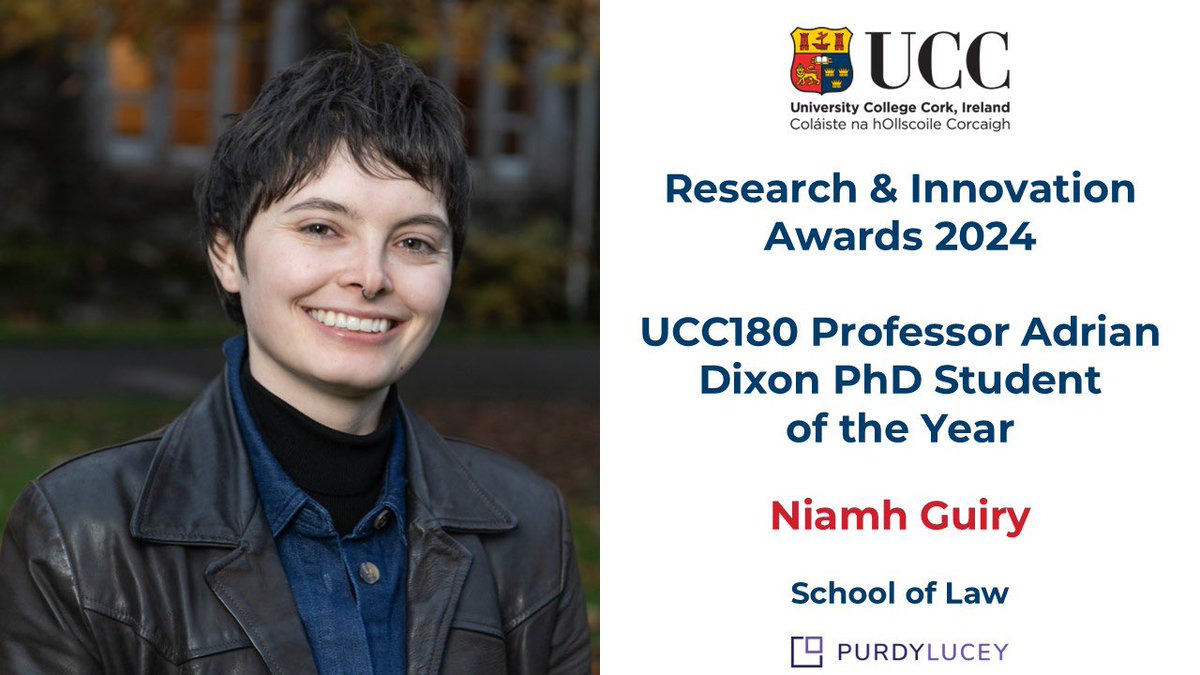 UCC Research (@uccresearch) on Twitter photo Joint winner of the <a href="/UCC/">UCC Ireland</a> 180 Professor Adrian Dixon PhD Student of the Year is <a href="/niamh_guiry/">Niamh Guiry</a> from <a href="/LawUCC/">UCC School of Law</a>
Her ground breaking PhD study explores the complex interactions between the SDGs and a novel governance paradigm provided by international law.
#UCCResearchInnovationAwards Joint winner of the <a href="/UCC/">UCC Ireland</a> 180 Professor Adrian Dixon PhD Student of the Year is <a href="/niamh_guiry/">Niamh Guiry</a> from <a href="/LawUCC/">UCC School of Law</a>
Her ground breaking PhD study explores the complex interactions between the SDGs and a novel governance paradigm provided by international law.
#UCCResearchInnovationAwards