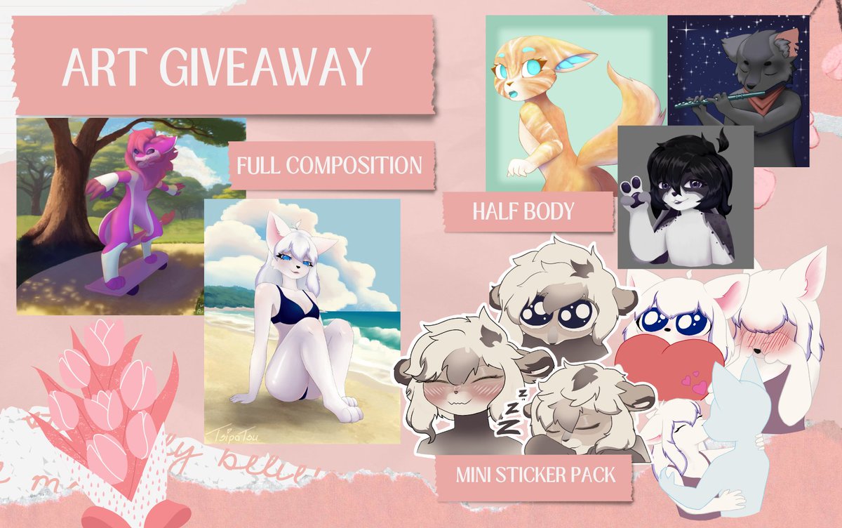 TsipaTsu's tweet image. Mass art giveaway

prizes
1 full composition slot
1 half body slot
2 mini sticker packs slot

How to enter?
- Like and repost
- follow me
- drop ur ref sheet in the replys

ends on june 10th
4 winners / platform
held on x and BlueSky

#furry #furryart
#giveaway