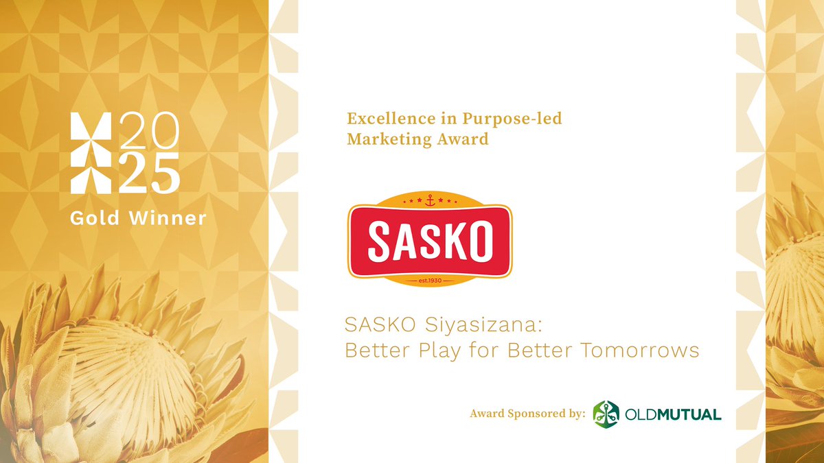 🏆 SASKO wins Gold for Excellence in Purpose Led Marketing! Their "Siyasizana: Better Play for Better Tomorrows" initiative transformed communities by building playgrounds across SA.

Silver winners: @volkswagen_sa &amp; @standardbankza
#MAA2025 #PurposeMarketing