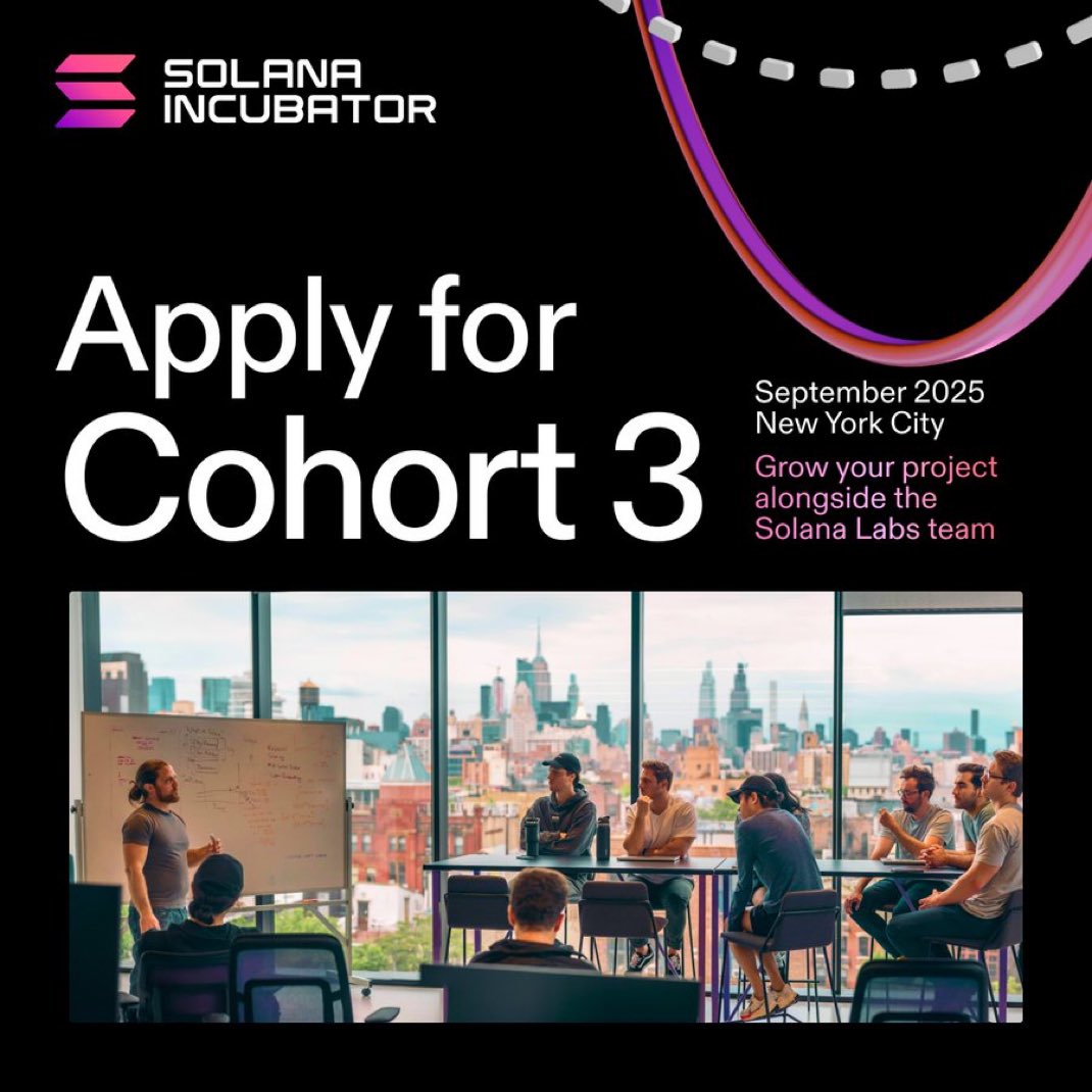 SolanaFloor (@solanafloor) on Twitter photo The deadline to apply for the @Solana <a href="/incubator/">Solana Incubator</a> is tomorrow, May 30th. The 3-month in-person program in NYC offers hands-on support across development, go-to-market, fundraising, branding, and ecosystem access.
Past cohorts include leading Solana projects <a href="/MarinadeFinance/">Marinade ๐ก๏ธ</a> and The deadline to apply for the @Solana <a href="/incubator/">Solana Incubator</a> is tomorrow, May 30th. The 3-month in-person program in NYC offers hands-on support across development, go-to-market, fundraising, branding, and ecosystem access.
Past cohorts include leading Solana projects <a href="/MarinadeFinance/">Marinade ๐ก๏ธ</a> and