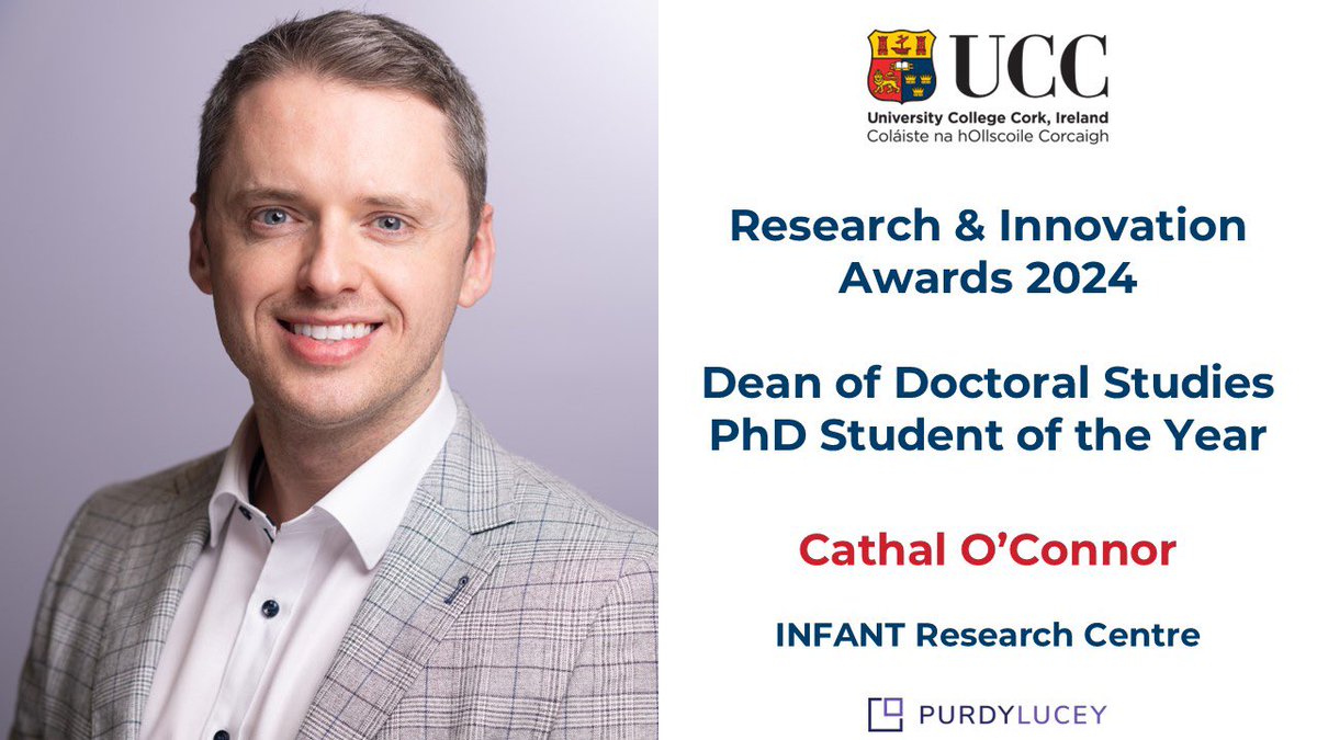 UCCResearch's tweet photo. Winner of the Dean of Doctoral Studies PhD Student of the Year is @oconnorcathal1 from @infantcentre 

His PhD assesses sleep in early-onset atopic dermatitis by longitudinal evaluation study.

#UCCResearchInnovationAwards https://t.co/hthGI1B8xH