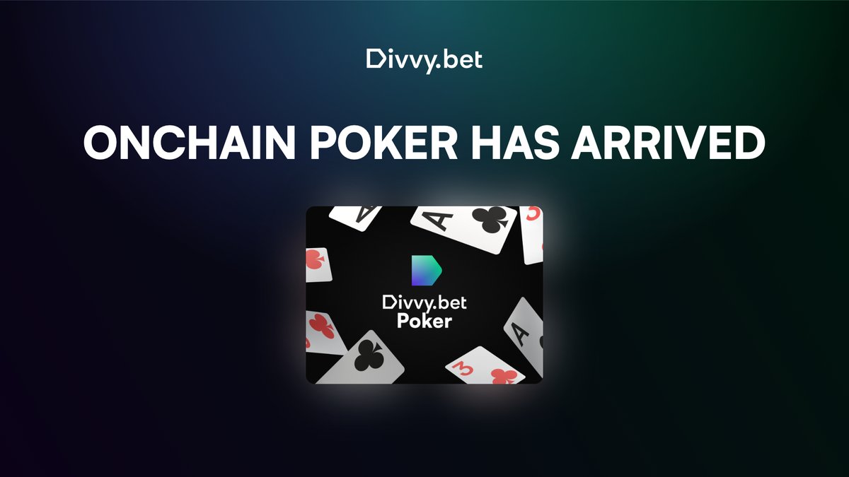 Divvy.Bet (@divvybet) on Twitter photo 🎉♠️ DIVVY POKER IS HERE! ♠️🎉
We’re thrilled to announce that Divvy Poker is officially LIVE!
Thanks to our partners at <a href="/RaceGameTeam/">RACE Protocol</a>, we're bringing Poker onchain like you've never seen before!
Buy in at the table. Cash out when you leave. Power by smart contracts.
This is 🎉♠️ DIVVY POKER IS HERE! ♠️🎉
We’re thrilled to announce that Divvy Poker is officially LIVE!
Thanks to our partners at <a href="/RaceGameTeam/">RACE Protocol</a>, we're bringing Poker onchain like you've never seen before!
Buy in at the table. Cash out when you leave. Power by smart contracts.
This is