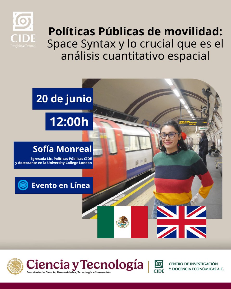 CIDE Región Centro (@cide_rc) on Twitter photo 🔍Acompáñanos en esta interesante charla sobre Space Syntax y su relevancia en la planeación urbana.
🗓 20 de junio
🕑 12:00 hrs
💻 Modalidad: En línea
👩🏫 Ponente: Sofía Monreal
Egresada de la Lic. en Políticas Públicas del CIDE
🔗Próximamente compartiremos el enlace de acceso. 🔍Acompáñanos en esta interesante charla sobre Space Syntax y su relevancia en la planeación urbana.
🗓 20 de junio
🕑 12:00 hrs
💻 Modalidad: En línea
👩🏫 Ponente: Sofía Monreal
Egresada de la Lic. en Políticas Públicas del CIDE
🔗Próximamente compartiremos el enlace de acceso.