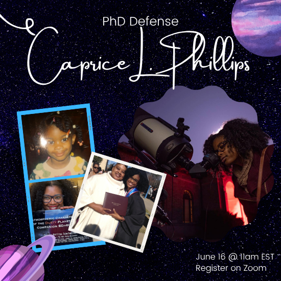 My PhD defense is approaching quickly! Eeep! The public oral talk will be June 16 at 11am EST. 

If anyone would like to sign up to receive the Zoom Link to watch the public portion please fill out the Google Form here:
forms.gle/o49ZQi8nPcunHo…

🌌🔭 #BlackInAstro