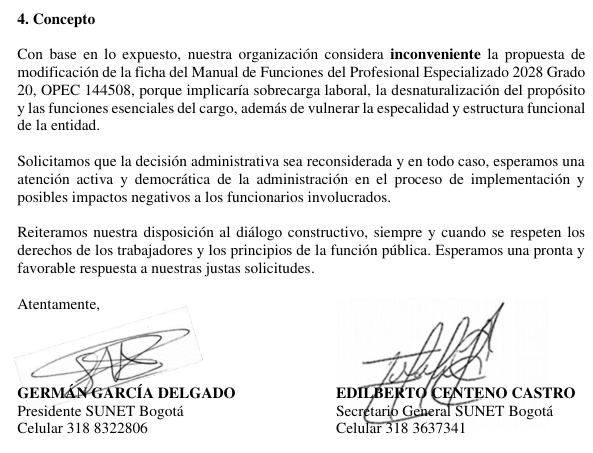 sunetupra's tweet photo. @sunetcolofc se opone por inconveniente al proyecto de resolución de la @UPRAColombia que modifica el manual de funciones de la OPEC 144508 por que implica sobrecarga laboral y desnaturalización de las funciones del cargo  #SindicalismoUPRA @GermanSUNET @SUNETBogota https://t.co/ScuEKgtLx8