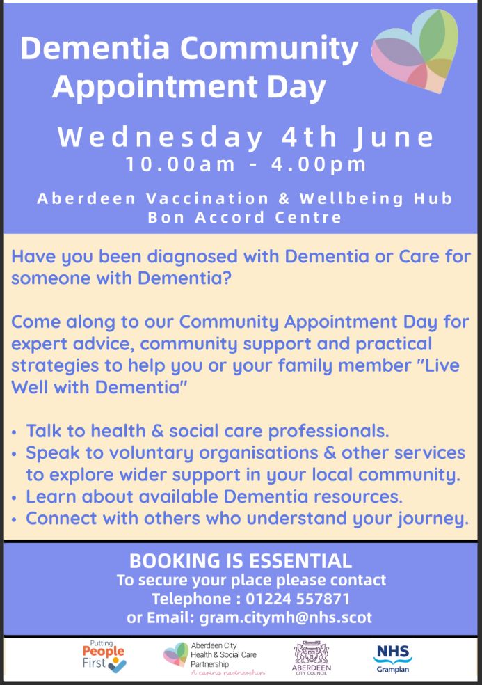 NHS Grampian (@nhsgrampian) on Twitter photo 🧠💜 #DementiaAwarenessWeek Join us at our Dementia Community Appointment Day on Wednesday 4th June, 10am – 4pm at the Aberdeen Vaccination & Wellbeing Hub. Call 01224 557871 or email gram.citymh@nhs.scot to secure your place.
#EveryStep #DAW2025 #DAW25
<a href="/HSCAberdeen/">Aberdeen City HSCP</a> 🧠💜 #DementiaAwarenessWeek Join us at our Dementia Community Appointment Day on Wednesday 4th June, 10am – 4pm at the Aberdeen Vaccination & Wellbeing Hub. Call 01224 557871 or email gram.citymh@nhs.scot to secure your place.
#EveryStep #DAW2025 #DAW25
<a href="/HSCAberdeen/">Aberdeen City HSCP</a>